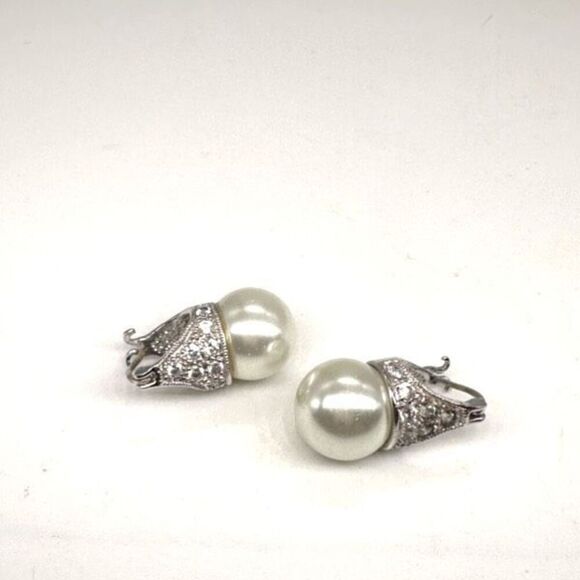 Freshwater Pearl Marcasite Sterling Silver Earrings Pierced Bride Bridal Drop - Picture 4 of 9